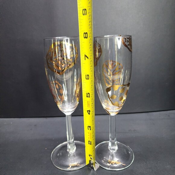 Vintage Champagne Toasting Flutes Painted in Gold 7.75'' Tall - Set Of 2 - Picture 6 of 7
